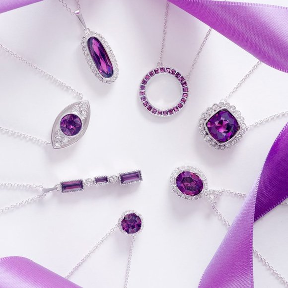Official Swarovski Crystal Purple Amethyst Necklace, 925 Sterling Silver - Picture 6 of 7